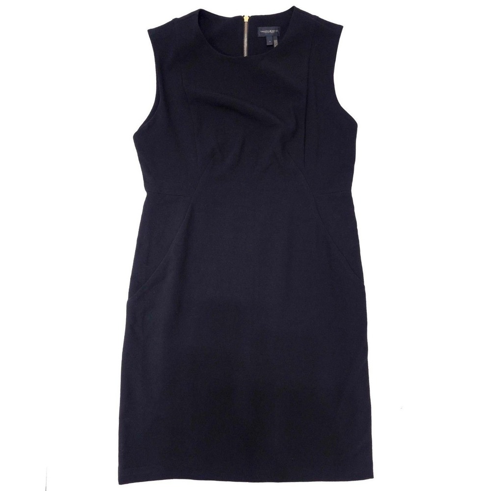 Donna Karan New York Black Sleeveless Sheath Dress 14 Exposed Gold Zipper